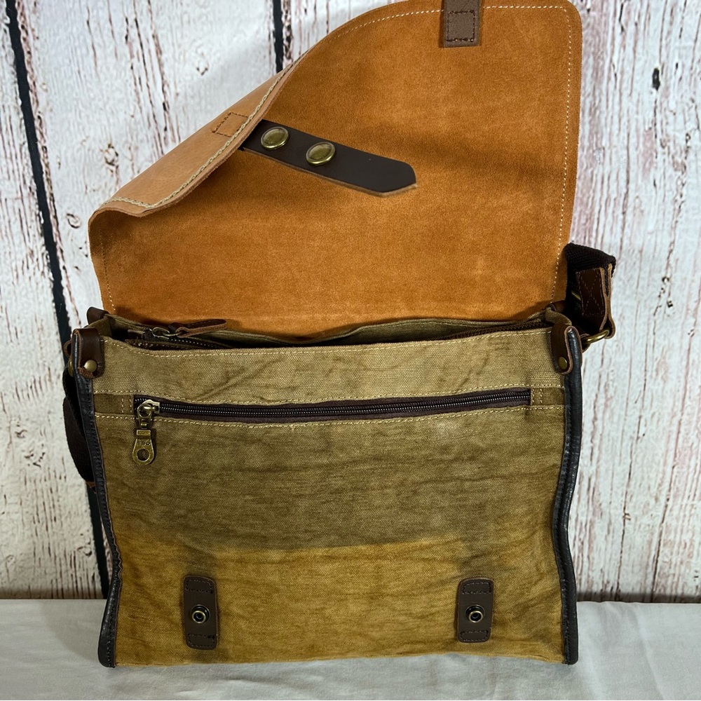 TSD Brand Birch Canvas Leather Distressed Messenger Briefcase Bag Satchel - Picture 15 of 15